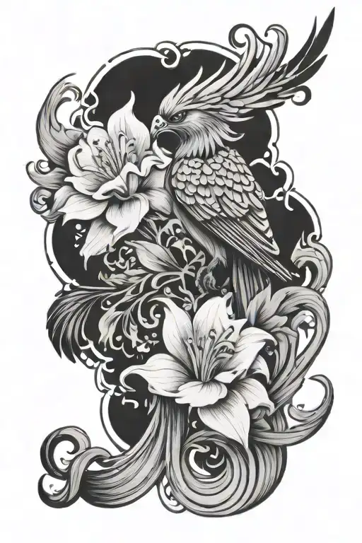 illenium phoenix with little lily flower  tattoo design idea
