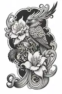 illenium phoenix with little lily flower  tattoo design idea