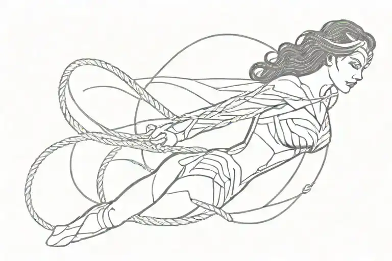  rope with wonder woman simple logo, minimalist, feminine,  tattoo design idea