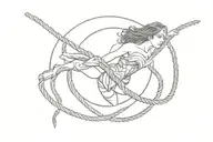  rope with wonder woman simple logo, minimalist, feminine,  tattoo design idea