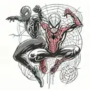 A dynamic and action-packed tattoo featuring Spiderman, Miles Morales, and Spider Gwen teaming up to fight crime tattoo design idea