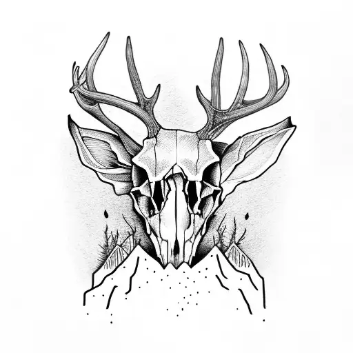 deer skull, creepy, woods, hunting tattoo design idea