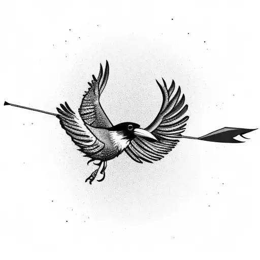 Raven flying with an arrow in its claw tattoo design idea