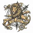 lion and compass intertwined tattoo design idea