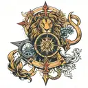 lion and compass intertwined tattoo design idea