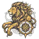 lion and compass intertwined tattoo design idea