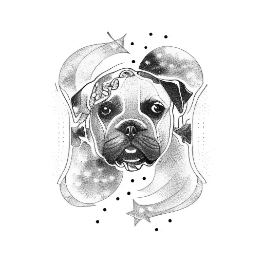 A Gemini constellation merged with a dog silhouette, symbolizing the love for family and pets tattoo design idea