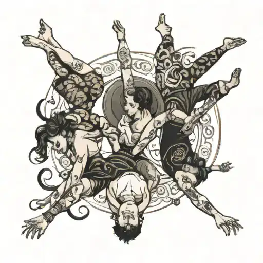 four people doing acrobatics  tattoo design idea