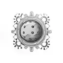 A golf ball with coffee beans inside, surrounded by gears and wrenches tattoo design idea