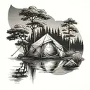 camp tent lake reflecting tattoo design idea
