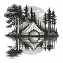 camp tent lake reflecting tattoo design idea