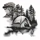 camp tent lake reflecting tattoo design idea
