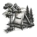 camp tent lake reflecting tattoo design idea