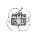 A camera lens intertwined with a neuron tattoo design idea