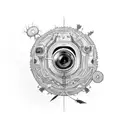 A camera lens intertwined with a neuron tattoo design idea