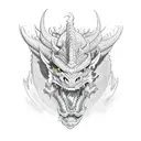 above is a dragon with three heads, the dragon's tail forms the number 8, below the dragon is an angry bull tattoo design idea