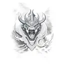 above is a dragon with three heads, the dragon's tail forms the number 8, below the dragon is an angry bull tattoo design idea
