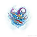 above is a dragon with three heads, the dragon's tail forms the number 8, below the dragon is an angry bull tattoo design idea