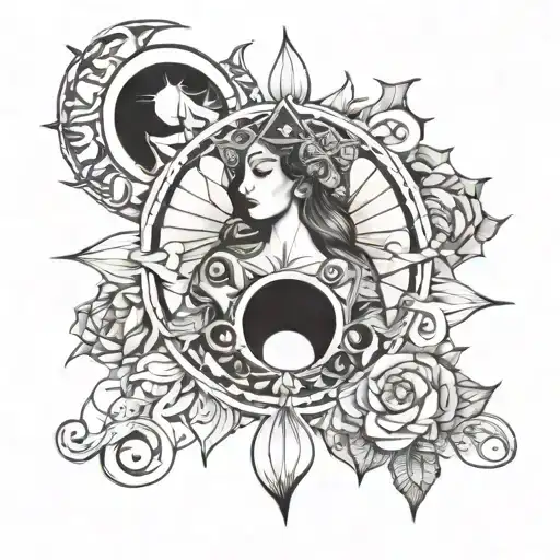goddess Icis with the sun moon tattoo design idea
