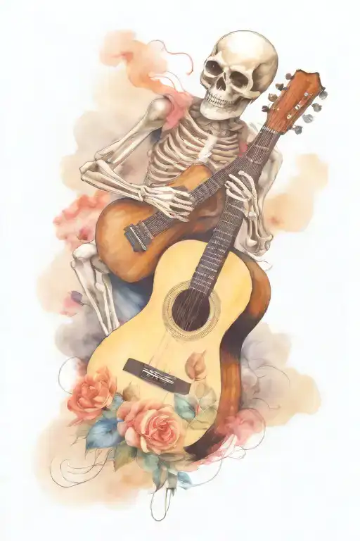 skeleton playing guitar tattoo design idea