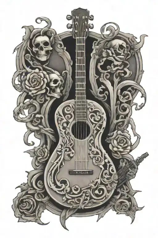skeleton guitar peacefully  tattoo design idea