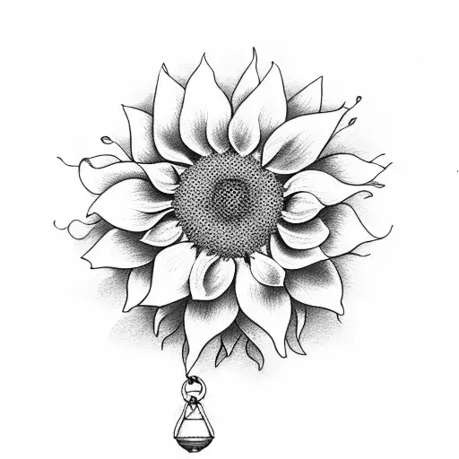 sunflower with a bell hanging from the flower tattoo design idea