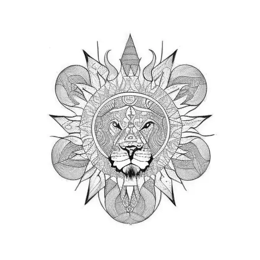 Lion cross sun  tattoo design idea