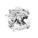 A Dodge Challenger speeding through a vinyl record tattoo design idea