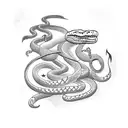 snake with caduceus staff tattoo design idea