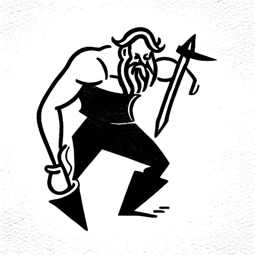 greek god hephaestus, working in blacksmith, looking strong  tattoo design idea