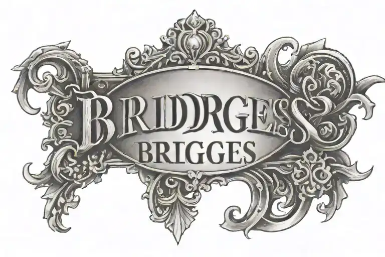 the word "BRIDGES" in old English letters across upper back tattoo design idea