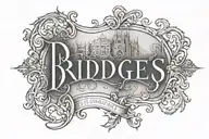  "BRIDGES" in old English letters across upper back tattoo design idea