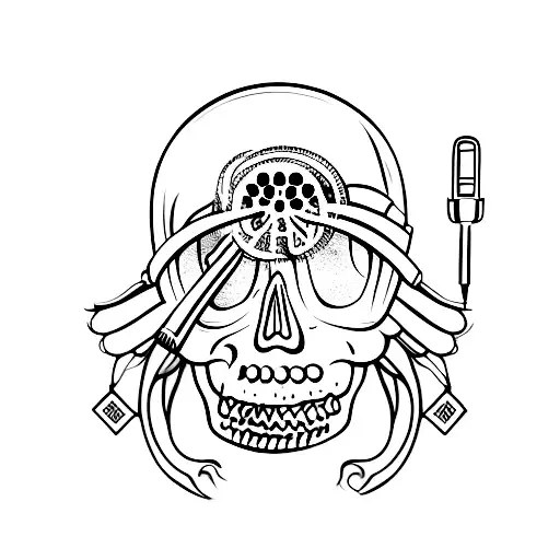 mic, skull, peace tattoo design idea