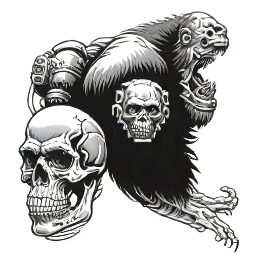 Skull and Gorilla Cyberpunk tattoo design idea