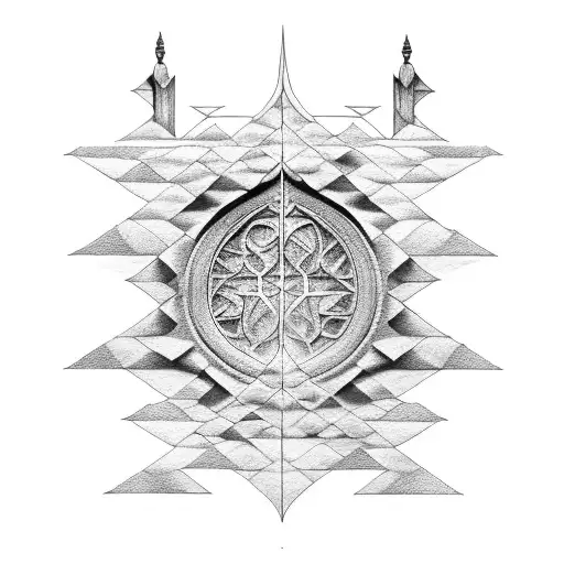 A dotwork design of the Doors of Durin with Elvish inscriptions tattoo design idea