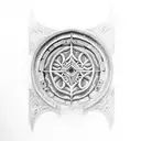 A dotwork design of the Doors of Durin with Elvish inscriptions tattoo design idea