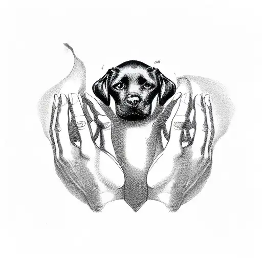 black labrador interfering creation of Adam hands tattoo design idea