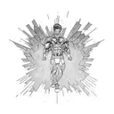 a muscular silhouette exploding from bricks with hand towards heaven exploding with wings tattoo design idea