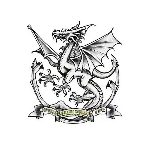 Welsh dragon and st george cross court of arms tattoo design idea