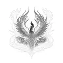 A blackwork tattoo of a phoenix rising from the ashes, symbolizing resilience and determination tattoo design idea
