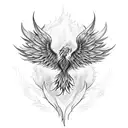 A blackwork tattoo of a phoenix rising from the ashes, symbolizing resilience and determination tattoo design idea