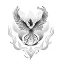 A blackwork tattoo of a phoenix rising from the ashes, symbolizing resilience and determination tattoo design idea