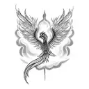 A blackwork tattoo of a phoenix rising from the ashes, symbolizing resilience and determination tattoo design idea