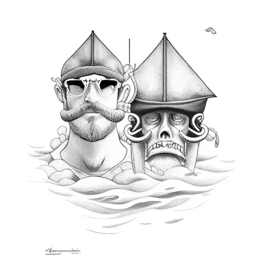 seaman and boat storm tattoo design idea