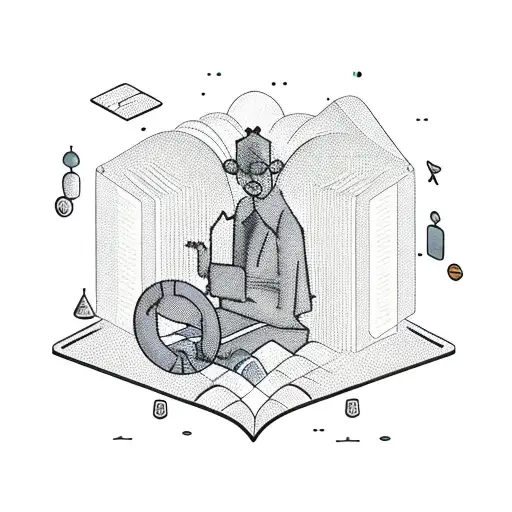 A sleeping figure surrounded by a dark, gothic-style library with computer screens displaying code in the background tattoo design idea