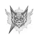 A gothic-style bookshelf filled with books and adorned with moon and forest motifs tattoo design idea