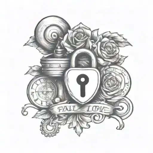 capture the phrase "you made me fall in love" design that includes a key and a lock, with the phrase written between them tattoo design idea