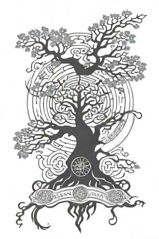 yggdrasil with nine realms symbool with norse runes tattoo design idea