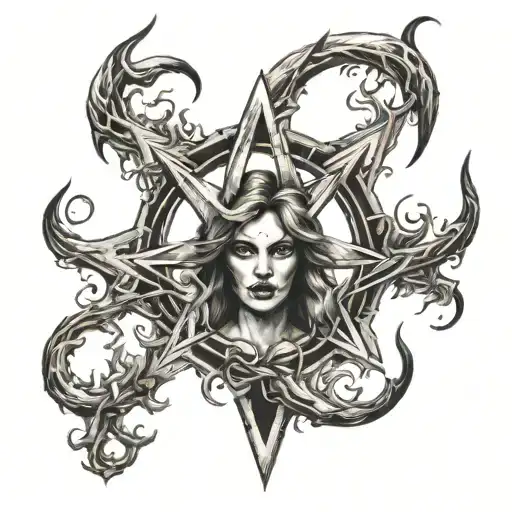 evil pentagram lilith hell fire tattoo design idea