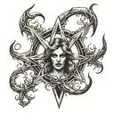 evil pentagram lilith hell fire tattoo design idea